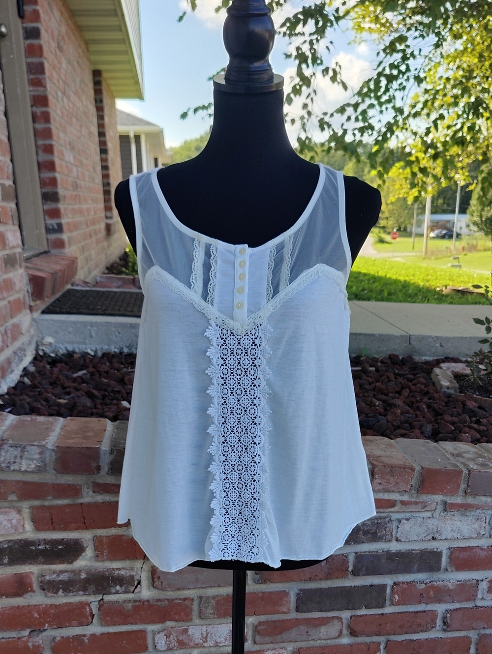 Denim & Supply Ralph Lauren Lace Mesh White Floral Embroidered Top Size M Beachy